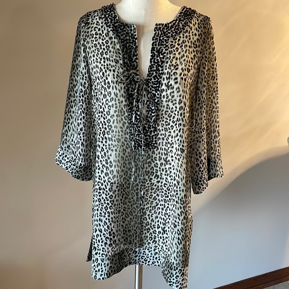 Tommy Bahama beach cover up sequins animal cheetah print green black size Small